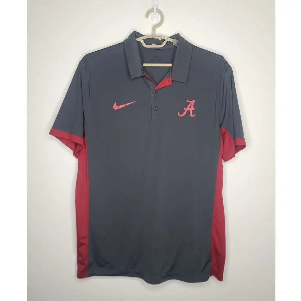 Nike Dri Fit Alabama Crimson Tide grey red short sleeve polo shirt - XL